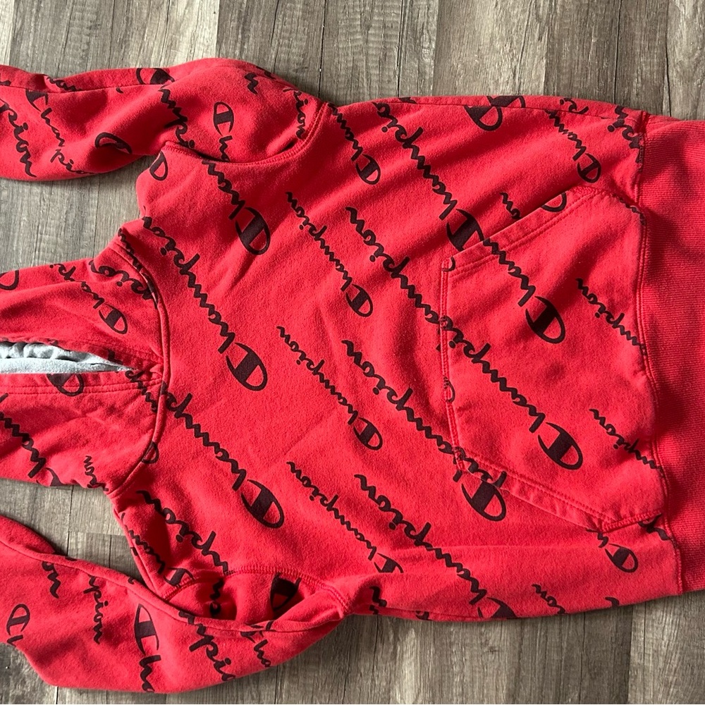 Champion Red Hoodie with Black Script